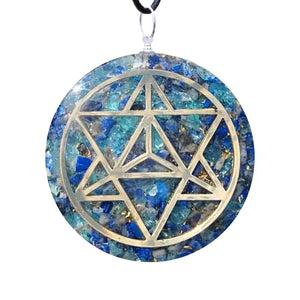 Collier Pendentif Orgone MERKABA Lapis-Lazuli Aigue-Marine pendentif orgonite