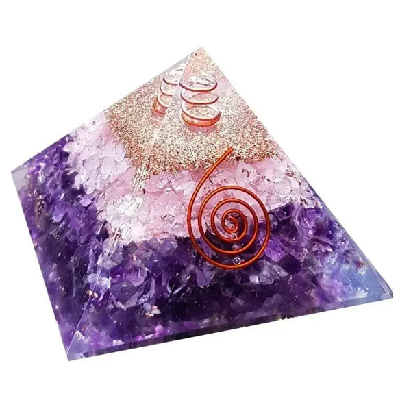 Pyramide Orgone APAISEMENT Améthyste Quartz Rose Cristal de Roche