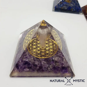 Pyramide Orgonite CÉLESTE Améthyste et Cristal de roche pack orgonite