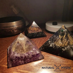 Pyramide Orgonite CÉLESTE Améthyste et Cristal de roche pack orgonite