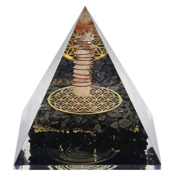 Pyramide Orgone NUBIENNE Pyrite et Tourmaline Noire XL pyramide orgonite