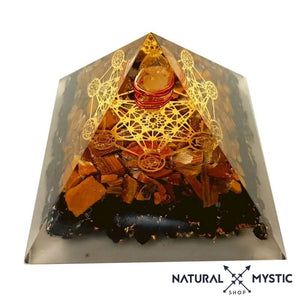 Pyramide Orgone PROTECTION Œil de Tigre Tourmaline Noire pyramide orgonite